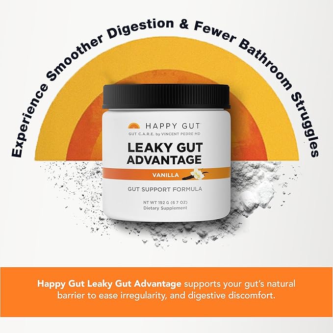 HAPPY GUT Leaky Gut Advantage - Doctor-Formulated Supplement for Discomfort - L-Glutamine N-Acetyl-D-Glucosamine Aloe Vera DGL Zinc - Vanilla Flavor 192g