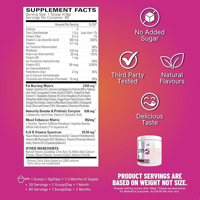 EHP Labs OxyShred Pre Workout Powder &amp Shredding Supplement - Preworkout Powder with L Glutamine &amp Acetyl L Carnitine Energy Boost Drink - Passionfruit 60 Servings