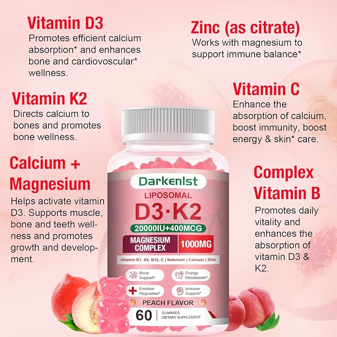 2 Pack Liposomal Vitamin 20000IU D3 + 400mcg K2 SupplmentComplex Magnesium Glycinate Malate &amp Citrate Calcium Zinc Rich In Vitamins B &amp C Stress Relief Relaxation &amp Bone Support fo