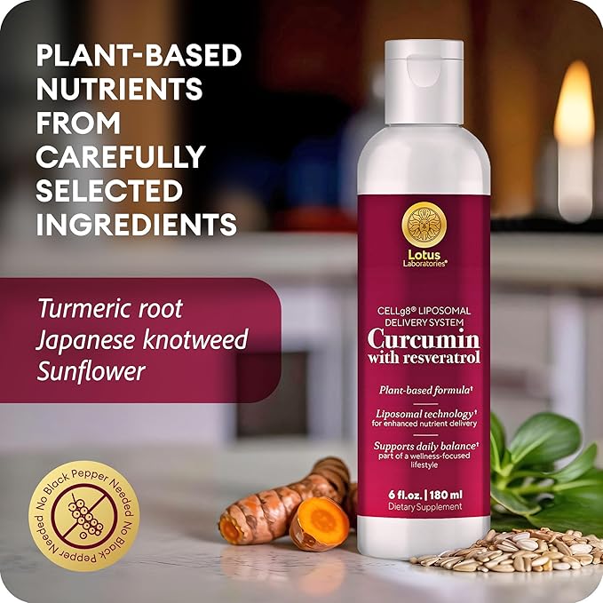 Liposomal Turmeric Curcumin with Resveratrol Liquid for Joint Support Inflammation &amp Healthy Aging – Fast-Acting Curcumin Complex with CELLg8 High Absorption Vegan Non-GMO – 30 Servings 6 fl