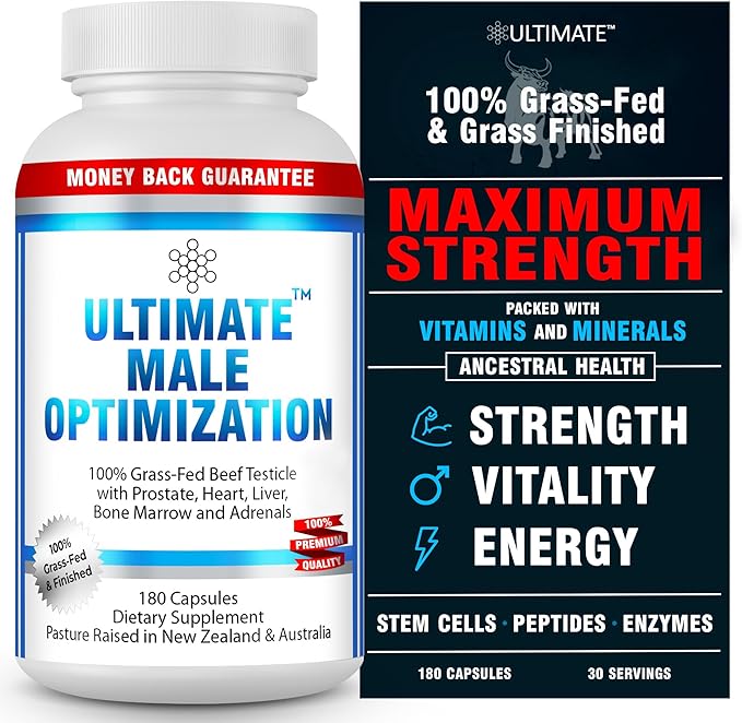 Ultimate Male Optimization 100% Grass Fed Beef Organ Supplement Supports Test Energy &amp Overall Men's Health &amp Wellness Non-GMO Grass Fed Beef Organ Supplement with Liver No Fillers 180 Cap