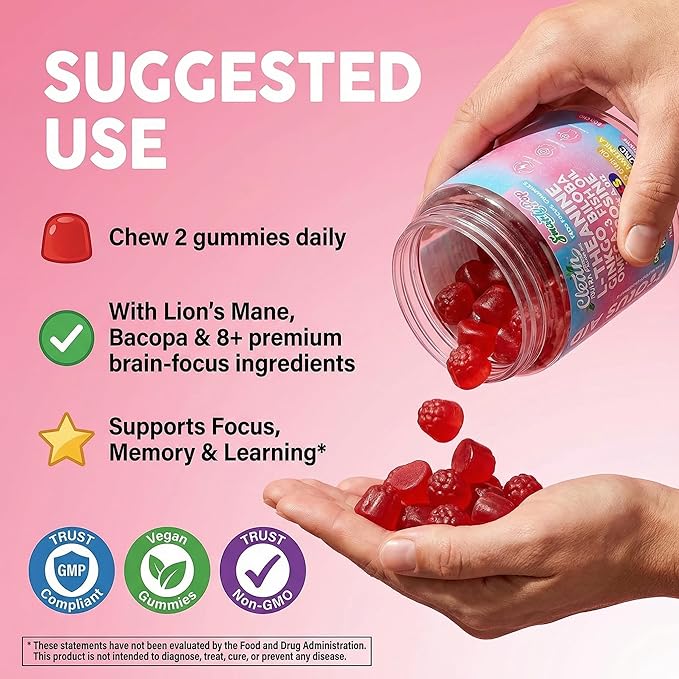 Clean Nutra Kids Focus Gummies with L-Theanine Ginkgo Biloba Omega-3 Fish Oil L-Tyrosine Vitamin B6 B12 – 60 Count Clean Label Non-GMO Vegan-Friendly SmartyPop Formula for Kids Support