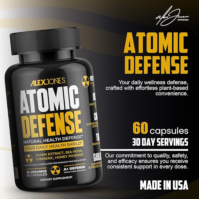 Atomic Defense – Natural Health Defense Formula - Organic Seamoss Capsules w/Cumin Extract Turmeric &amp Honey Powder – Plant-Based Herbal Supplements for Immune Support – 60 Count