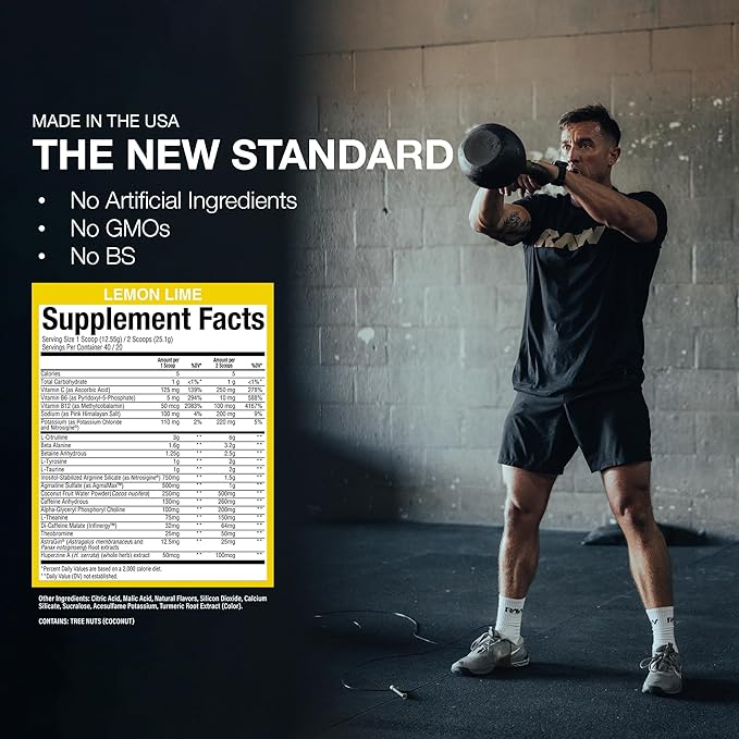 RAW Preworkout Powder Thavage (Lemon Lime) - Chris Bumstead Sports Nutrition Supplement for Men &amp Women - Cbum Pre Workout for Working Out Hydration Mental Focus &amp Energy - 40 Servings