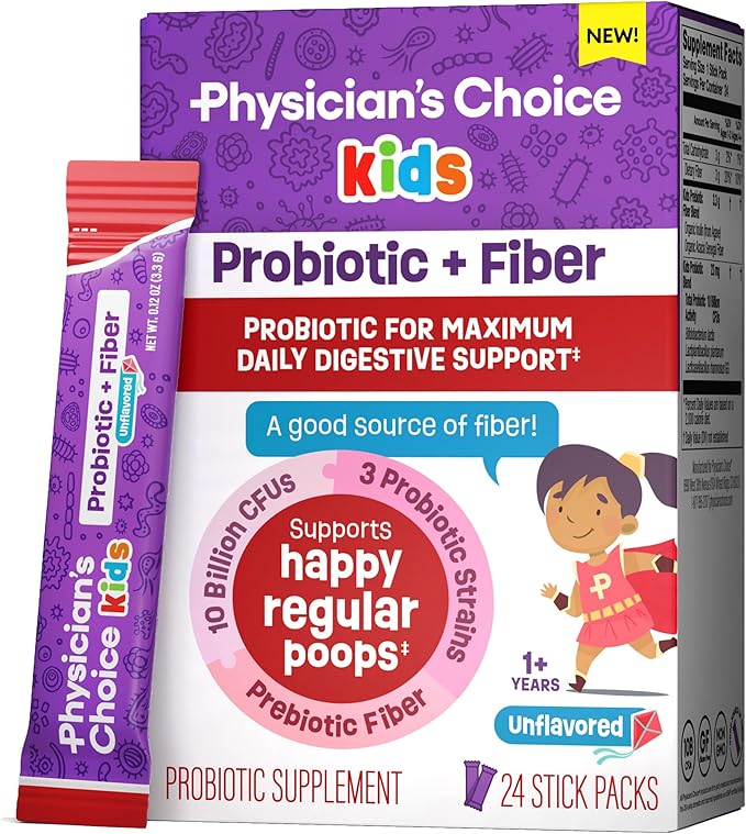Physician's CHOICE Kids Happy Tummy Bundle - Fiber 24pck + Probiotic 30ct