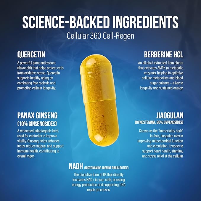 Cellular360 Supplement Bundle – Cell Regen NAD+ ATP Booster and NRF2 Activator with Resveratrol Curcumin Astragalus – Cellular Regeneration and Longevity Support (60 Capsules)