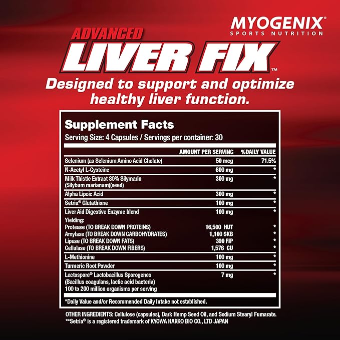 Myogenix Liver Fix – Professional Liver &amp Organ Detox Formula – Enhances Digestion – Supports Fat Metabolism – Easy-to-Swallow – Dietary Supplement (120 Capsules)
