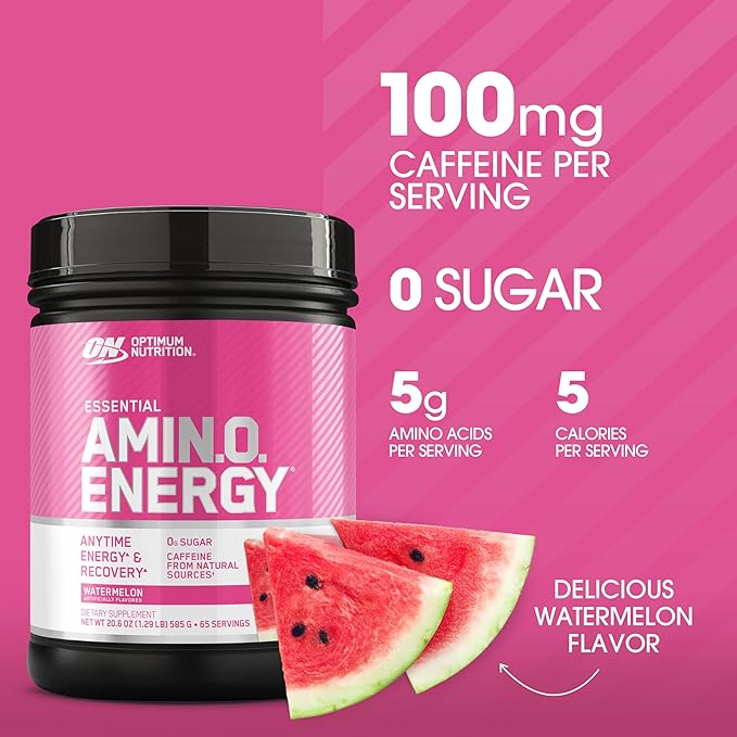 Optimum Nutrition Amino Energy - Pre Workout with Green Tea BCAA Amino Acids Keto Friendly Green Coffee Extract Energy Powder - Watermelon 65 Servings (Packaging May Vary) (Pack of 6)