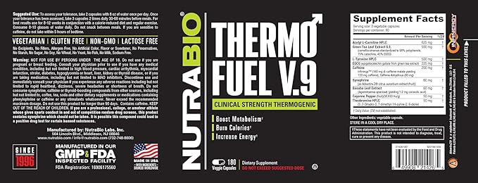 NutraBio ThermoFuel for Men and Women- Metabolism Booster and Appetite Suppressant-Thermogenic Fat Burner-180 Capsules