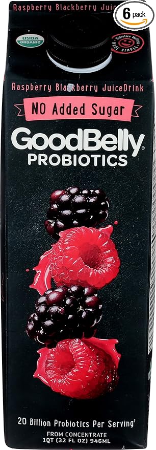 Goodbelly 20 Billion Probiotics Juice Drink Raspberry Blackberry 32 Fl Oz (Pack of 6)