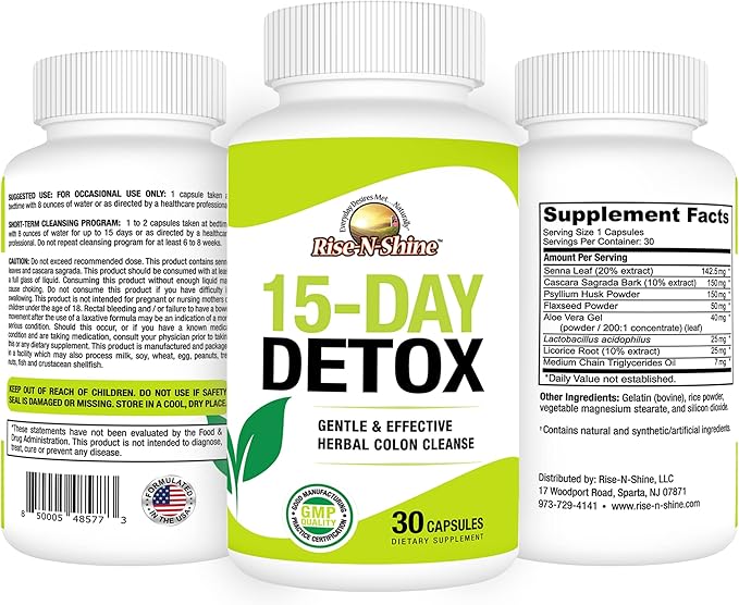 Rise-N-Shine Digestive Health Variety 3 Pack: with One Full Bottle of 15 Day Detox Digestive Enzymes &amp Probiotic Support