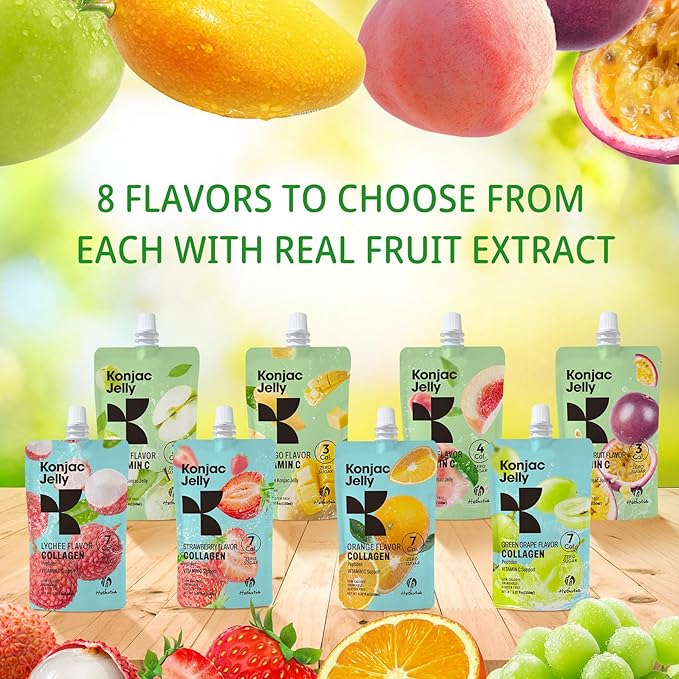 Hethstia Konjac Jelly Green Grape Flavor with Collagen Peptides 10 Packs and Konjac Fettuccine Gluten Free 12 Packs Low Calorie Keto Sugar Free Healthy Food