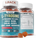 Sugar Free L-Tyrosine Gummies 300mg L-Theanine 200mg Vitamin B6 100mg &amp B12 500mcg Brain Health Herbs 300mg w/Ginkgo Biloba Rhodiola Rosea Lion's Mane Mushroom for Sustained Focus &amp Energy