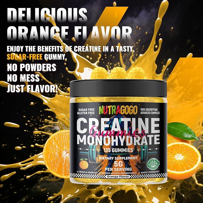NSF Certified Creatine Gummy - Creatine Monohydrate Gummies for Men &amp Women-5g of Creatine Monohydrate per Serving - Sugar FreeVegan Organe Electrolyte Chews 135 Count