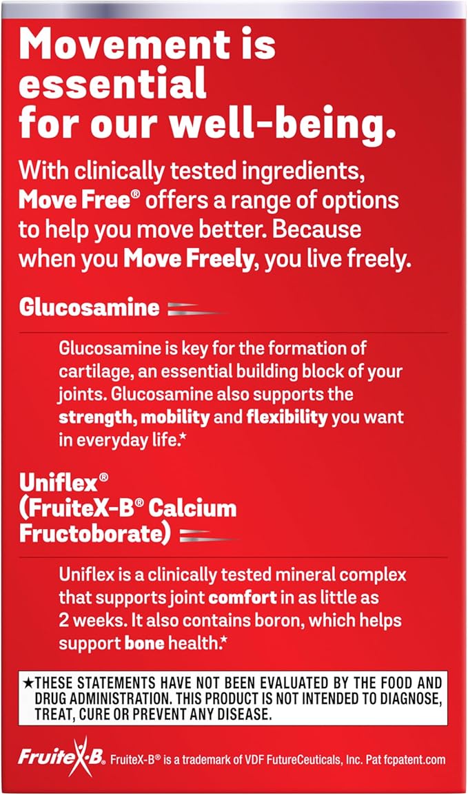 Move Free Advanced Glucosamine Chondroitin + Calcium Fructoborate Joint Support Supplement Supports Mobility Comfort Strength Flexibility &amp Bone - 160 Tablets (80 servings)*