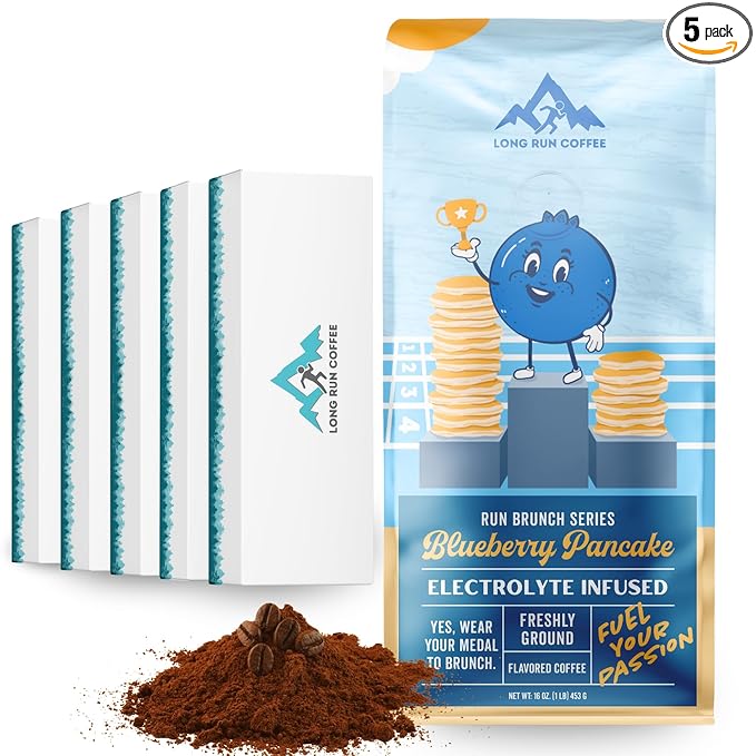 Long Run Coffee – Hydrating Coffee with Electrolytes – All Natural Energy + Hydration + Recovery for Athletes – Stomach Friendly Electrolyte Coffee for Runners (5 lb Blueberry Pancake)
