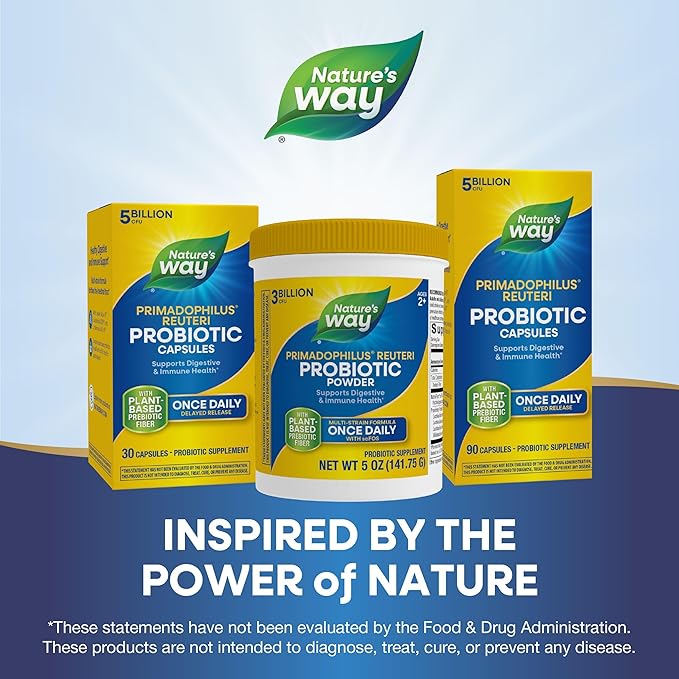 Nature's Way Primadophilus Reuteri Probiotic Powder Supports Digestive &amp Immune Health* Multi-Strain Formula with Prebiotics 3 Billion Live Cultures 5 Oz (Packaging May Vary)