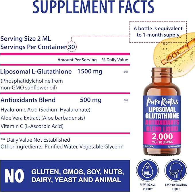 Liposomal Glutathione Liquid Supplement (Pack of 2) 98% Absorption with Vitamin C L- Glutathione 2 Fl Oz per Bottle