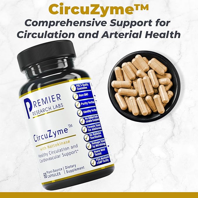 Premier Research Labs CircuZyme - Blood Circulation Supplements Supporting Blood Flow &amp Vascular Support Featuring Diosmin Cayenne &amp Nattokinase for Men and Women - 60 Vegetarian Capsules