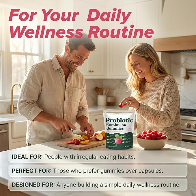 Probiotic Kombucha Gummies with Prebiotics Probiotics &amp Postbiotics – Digestive &amp Gut Health Support – Daily Balance Bloating Comfort &amp Microbiome Support – Vegan Non-GMO 60 Gummies