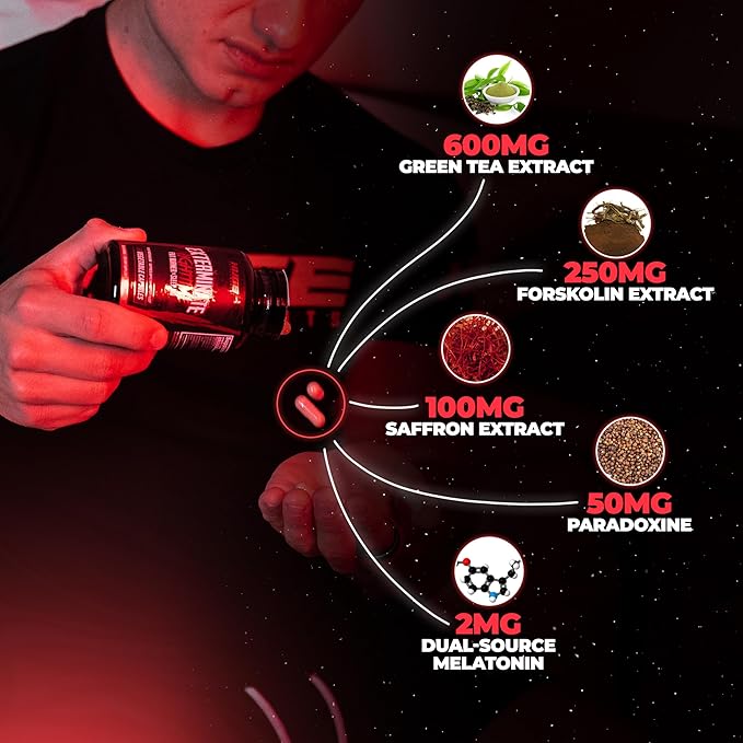 Exterminate Night Time Fat Burner &amp Sleep Support - Boost Metabolism Reduce Cravings &amp Burn More Calories - 10 Proven Ingredients Forskolin 5-HTP Saffron Paradoxine &amp Melatonin (100% S