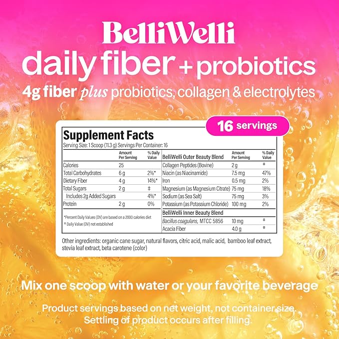 Belli Welli Daily Fiber Supplement for Women &amp Men Bundle – Premium Fiber Powder from Organic Acacia with Added Collagen Electrolytes &amp Probiotics – No Bloat Constipation &amp Gut Health Su