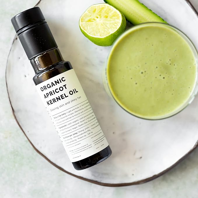 100% Organic Apricot Kernel Oil 100ml - Cold-Pressed - Premium Quality - Skin Health and Gut Health - Straight from Farm in Italy - Non-GMO - No Additives or Preservatives - Recyclable Glass Bottle