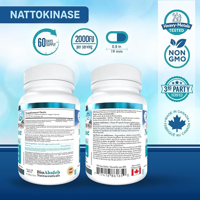 Bio Absorb Serrapeptase Enzyme 60 Caps - Nattokinase Supplement 60 Caps Bundle