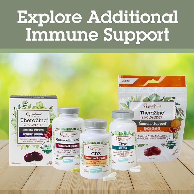 Quantum Health Quercetin+ 500mg Powerful Immune Support Supplement with Zinc 11 mg &amp Vitamin C 100 mg - Seasonal Immunity Boost Respiratory Health &amp Gut Support Complex for Women &amp Men -