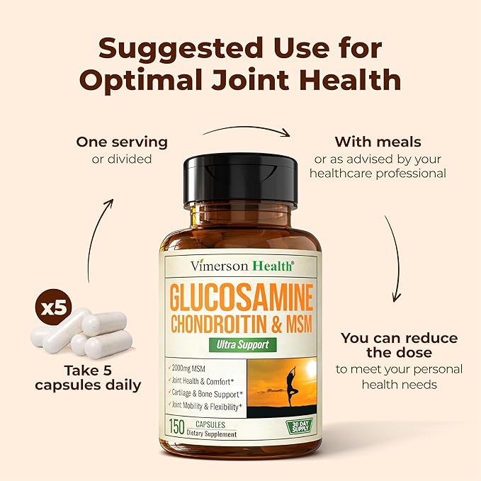 Glucosamine Chondroitin MSM Supplement – 3-in-1 Joint Supplements for Men and Women w/Glucosamine Sulfate 1500mg Chondroitin Sulfate 1200mg &amp MSM 2000mg for Joint Health – FSA Eligible 150 Caps