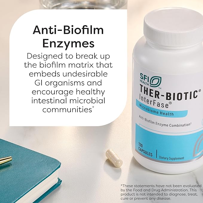 SFI Health Klaire Labs Ther-Biotic InterFase - Multi Enzyme Formula for Digestive Health &amp Gut Balance - Designed to Support a Healthy Microbiome (120 Capsules)