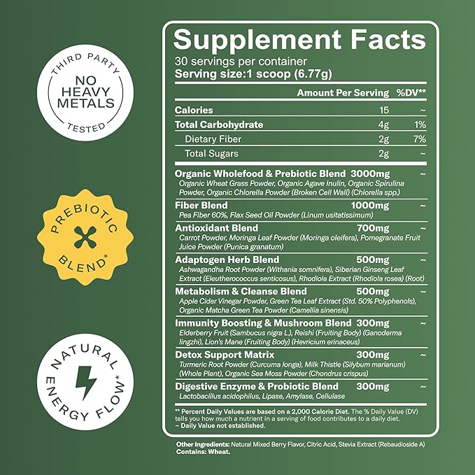 TrueSeaMoss Super Greens Powder with Matcha for Digestive &amp Gut Health – 25 Superfoods with Probiotics Prebiotics Enzymes &amp Sea Moss – Vegan Superfood Powder for Bloating &amp Regularity -