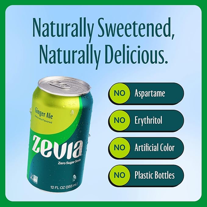 Zevia Zero Calorie Soda Ginger Ale 12 Ounce Cans (Pack of 20)