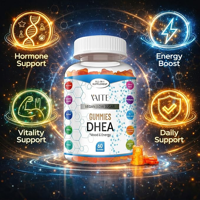 VAITE DHEA 50mg Gummies for Men and Women – Hormone Balance Energy &amp Mood Support – Immune System Booster – Vegan Gluten-Free Non-GMO – Perimenopause &amp Menopause Supplement 60 Chews