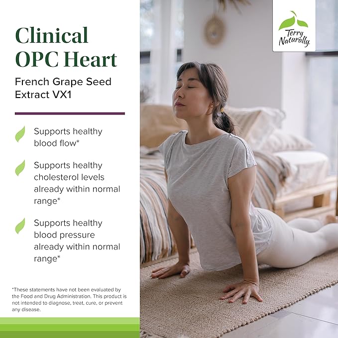 Terry Naturally Clinical OPC Heart - Heart Health Supplement with Magnesium Vitamin B6 Grape Seed Extract - Dietary Supplement for Artery Health &amp Circulation - 60 Capsules