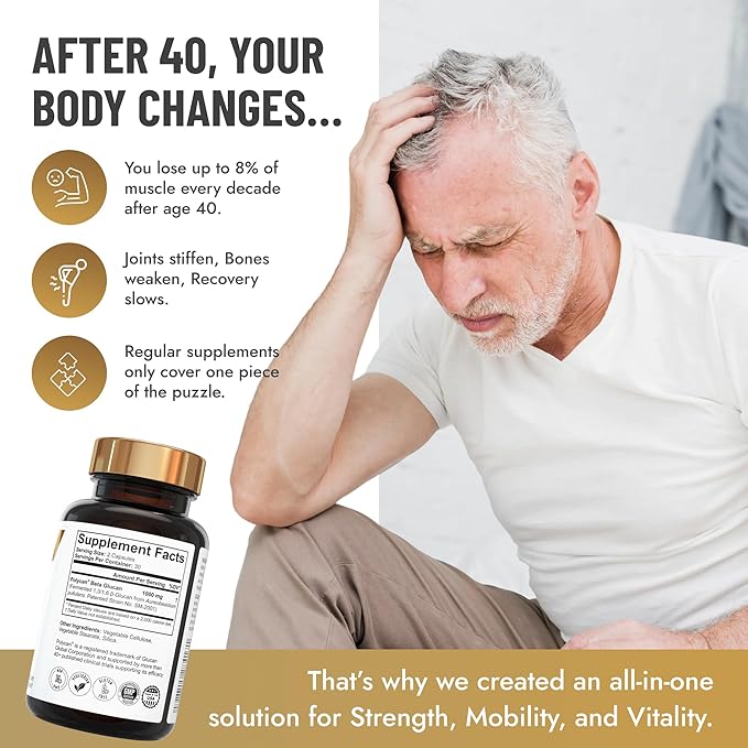 Helps Preserve Muscle After 40 | Clinically Studied Polycan Beta-Glucan | Supports Strength Bone Density &amp Joint Mobility | 40+ Scientific Studies | 60 Caps