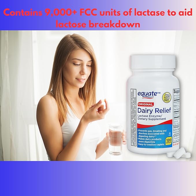 Dairy Relief for Lactose Intolerance- Pills for Enzyme Relief Intolerance Digestion 120 Tablets (Pack of 1)