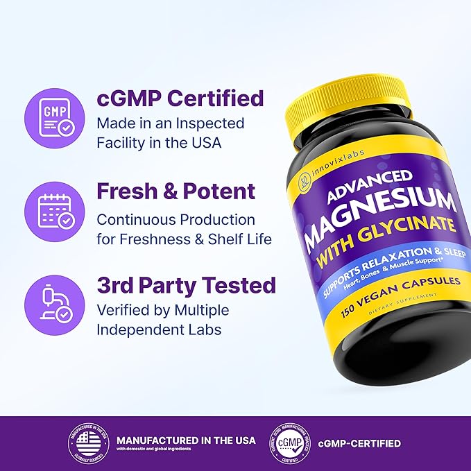 InnovixLabs Advanced Magnesium Capsules - 150 Ct 210 mg - Chelated Glycinate and Malate - High Absorption Promotes Relaxation Bones Muscle Health Vegan Malate Sleep Supplement (Pack of 2)