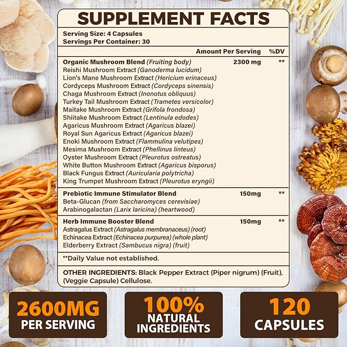 Mushroom Supplement Brain Supplements for Memory and Focus 20 in 1 Mushroom Complex with Lion's Mane Reishi Turkey Tail Cordyceps Maitake Shiitake for Energy Focus Memory 7 Pack