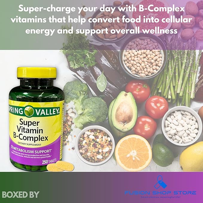 Super B Complex Tablets- High Potency Energy &amp Immune Support 250 Count (Pack of 1) Boxed by Fusion Shop Store