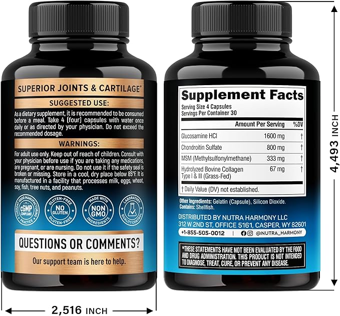 Glucosamine Chondroitin MSM Collagen | HSA | Joint Support Supplement 2800 mg | Made in USA | FSA Approved Product Items | Flexibility Nutritional Vitamins | For Men &amp Women 120 Capsules