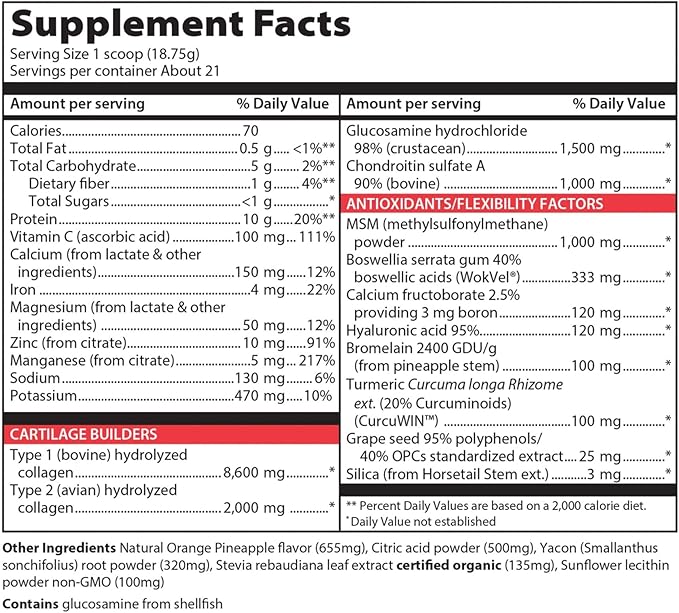 Vibrant Health Joint Vibrance Comprehensive Joint and Cartilage Support Orange Pineapple 21 Servings