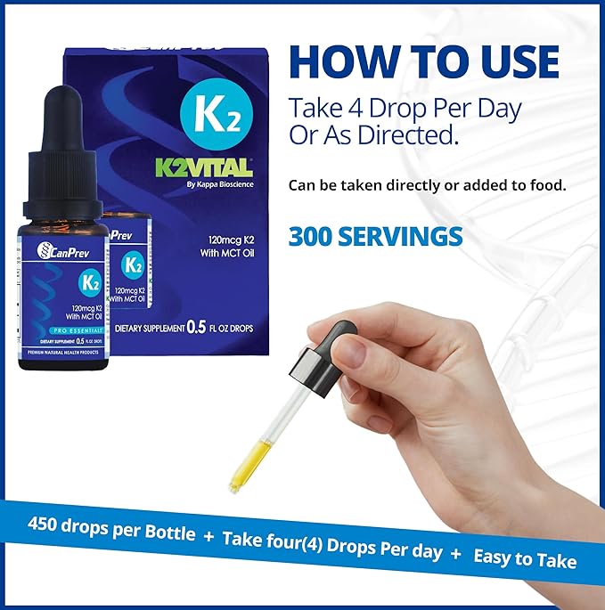 CanPrev K2 Drops 15ml 300 Servings 30mcg MK-7 Vitamin K2 Liquid Supports Strong Bones &amp Cardiovascular Wellness Vegan Unflavored Formula with MCT Oil for Optimal Calcium Utilization &amp Ab