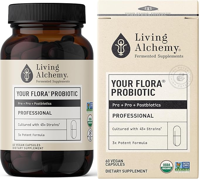 Living Alchemy Gut Health Supplements for Men &amp Women - Your Flora Probiotic Professional Digestion Supplement with Fermented Soybean Prebiotics Digestive Enzyme - Vegan Non-GMO 60 Pcs