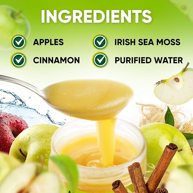 Wildcrafted Irish Sea Moss Gel 16 oz | Made in USA | Gold Seamoss Superfood | Rich in Vitamins &amp Minerals | Real Fruit | Nutritional Supplement | Apple Cinnamon