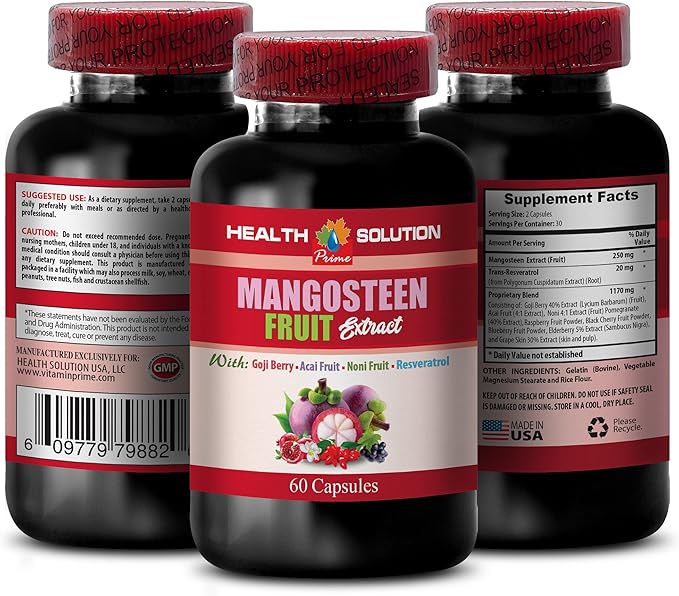 mangosteen capsules - MANGOSTEEN FRUIT EXTRACT COMPLEX WITH RESVERATROL ACAI FRUIT POMEGRANATE NONI FRUIT GOJI BERRY - Pomegranate vitamins for memory - resveratrol supplement - 2 Bottles 120 Cap