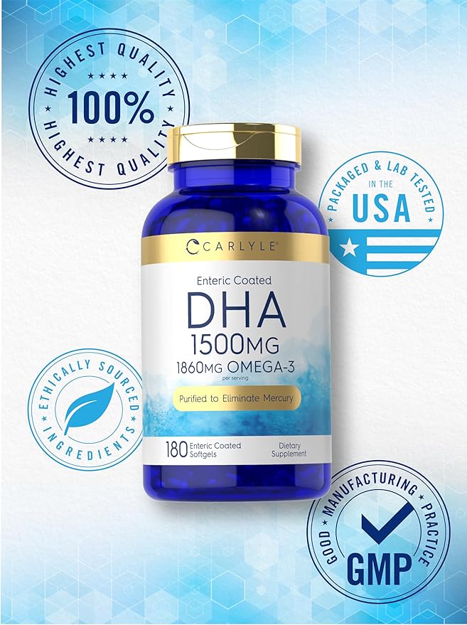 Carlyle DHA Supplement 1500mg | 180 Softgels | Omega-3 Supplement | Non-GMO Gluten Free