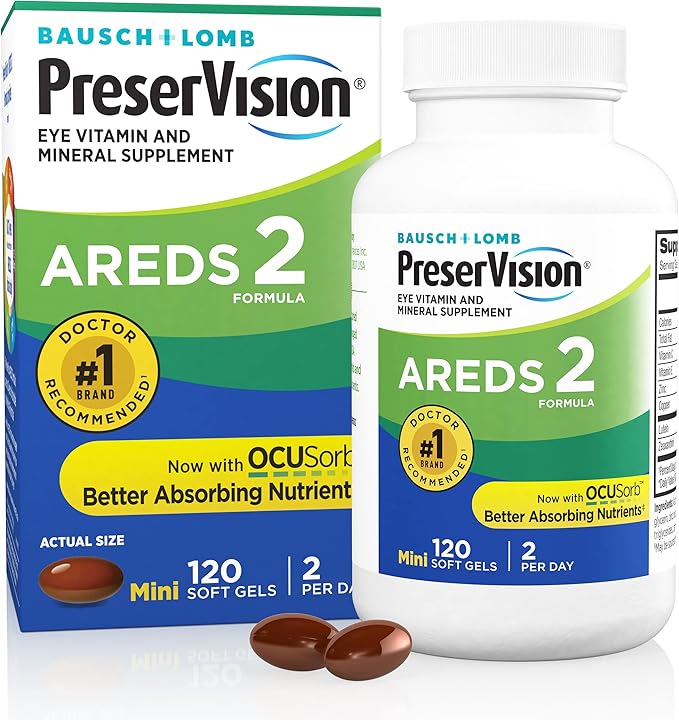Bausch + Lomb PreserVision AREDS 2 Eye Vitamin &amp Mineral Supplement with OCUSorb with Lutein &amp Zeaxanthin–from 120 Soft Gels (MiniGels) (Pack of 2)