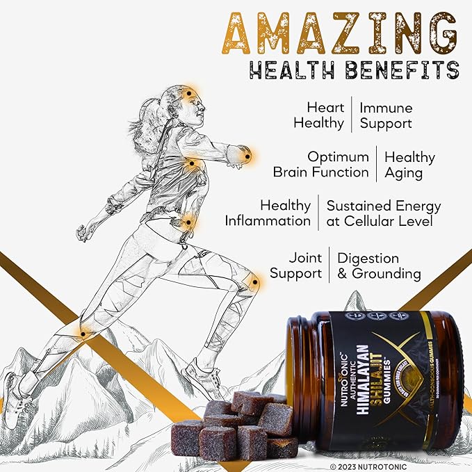 NutroTonic® Organic Himalayan Shilajit Gummies – Pomegranate &amp Vanilla Flavored – Shilajit for Men &amp Women - Wild Crafted Manuka Honey MGO +263 – Made in USA – 30 Healthy Gummies