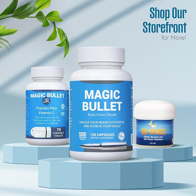 Magic Bullet Placebo Pills – Honest Placebos for a Wide Variety of Symptoms - Happy Pill for Stress Relief – 120 White Vegan Inert Capsules – Suitable for Adults Teens Men Women